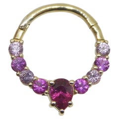 Vintage 0.85ct Ruby and Pink Sapphire 16G 10mm Hinged Septum Clicker Ring in 14k YG