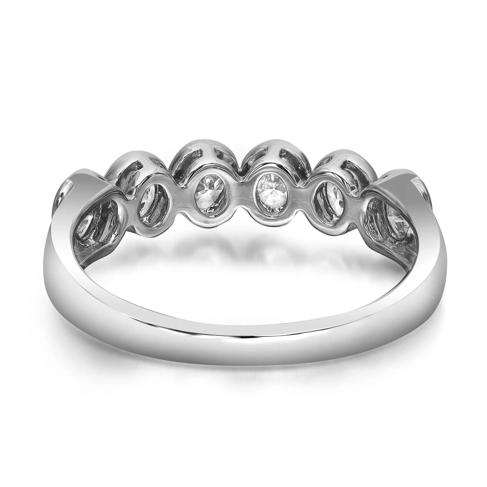 0.85cttw Bezel Set Oval Cut Diamond Eternity Band Ring 18k White Gold Size 6.5 In New Condition For Sale In New York, NY