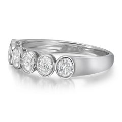 0.85cttw Bezel Set Oval Cut Diamonds Eternity Band Ring 18k White Gold Size 6.5