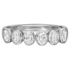 0.85cttw Bezel Set Oval Cut Diamonds Eternity Band Ring 18k White Gold Size 6.5