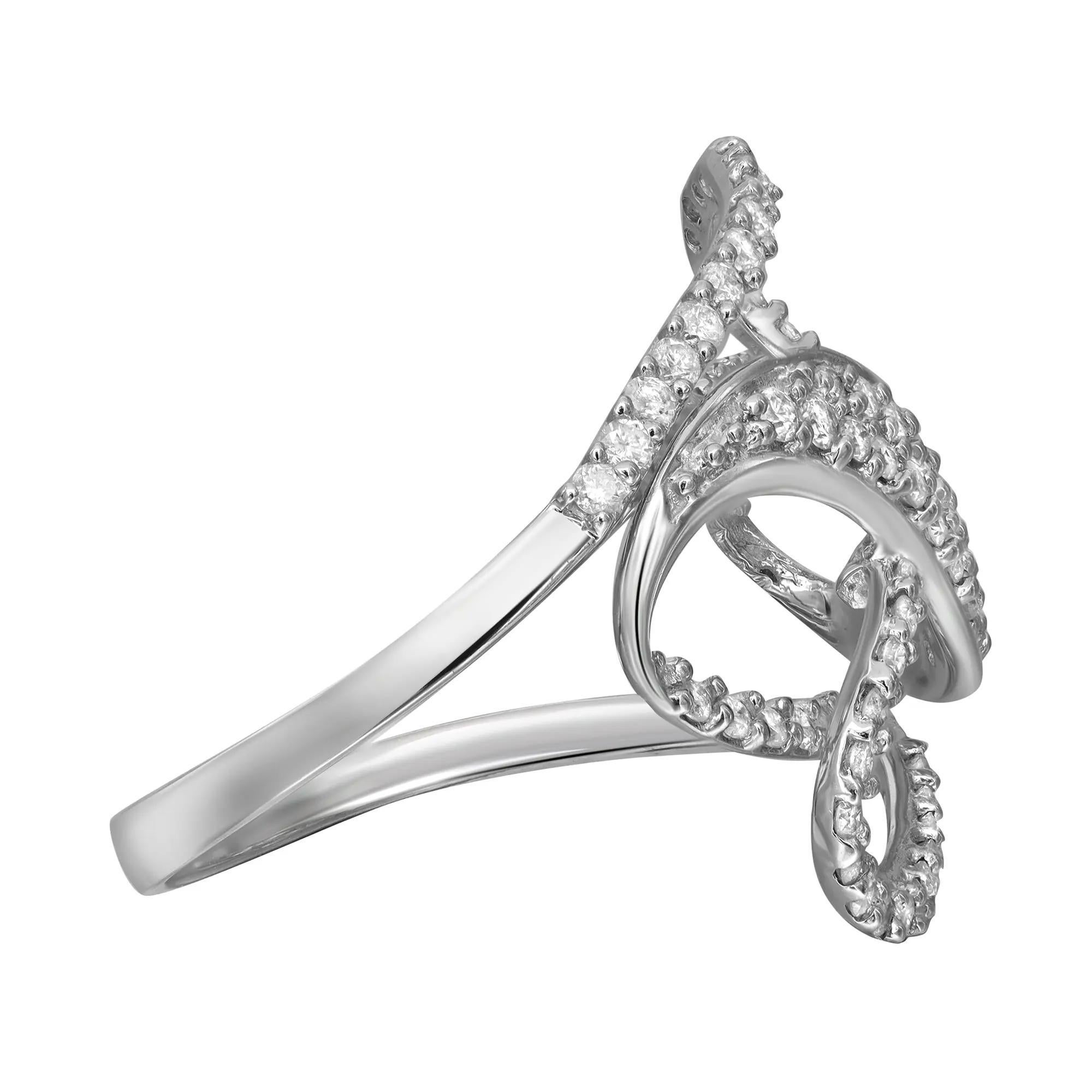 Dazzle away with this beautiful ladies cocktail ring. Crafted in 14k white gold. Showcasing prong set round brilliant cut diamonds weighing 0.85 carat. Diamond quality: I color and I clarity. Ring size: 6. Total weight: 3.85 grams. This ring is an