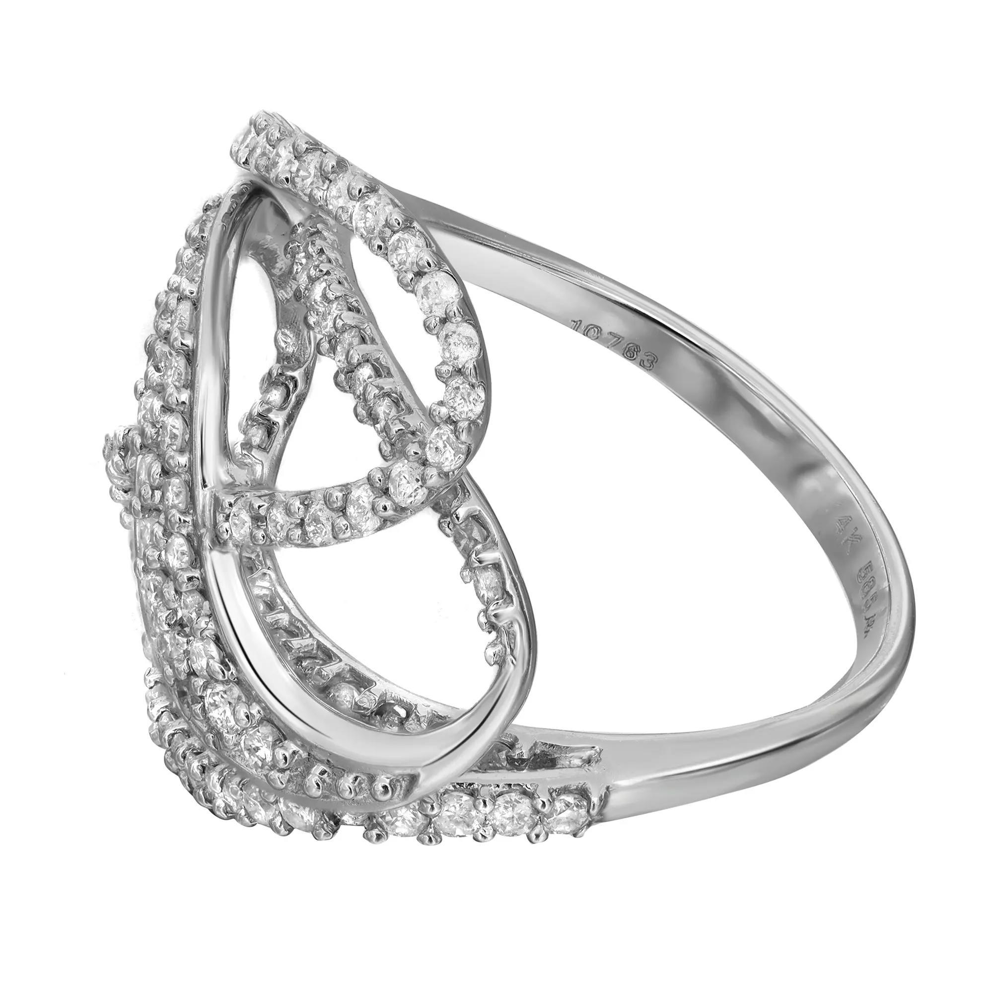 Modern 0.85cttw Prong Set Round Cut Diamond Ladies Cocktail Ring 14k White Gold For Sale