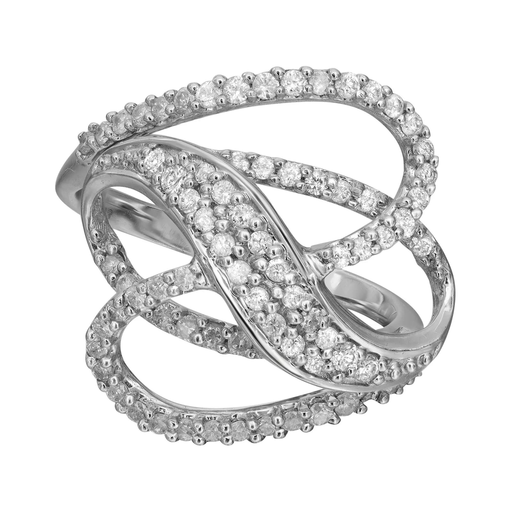 0.85cttw Prong Set Round Cut Diamond Ladies Cocktail Ring 14k White Gold For Sale