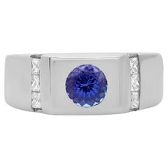 0.85cttw Tanzanite & 0.50cttw Diamond Mens Ring 14K White Gold