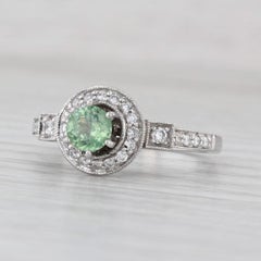 0.85ctw Demantoid Garnet Diamond Halo Ring 18k White Gold Size 7.75 Engagement