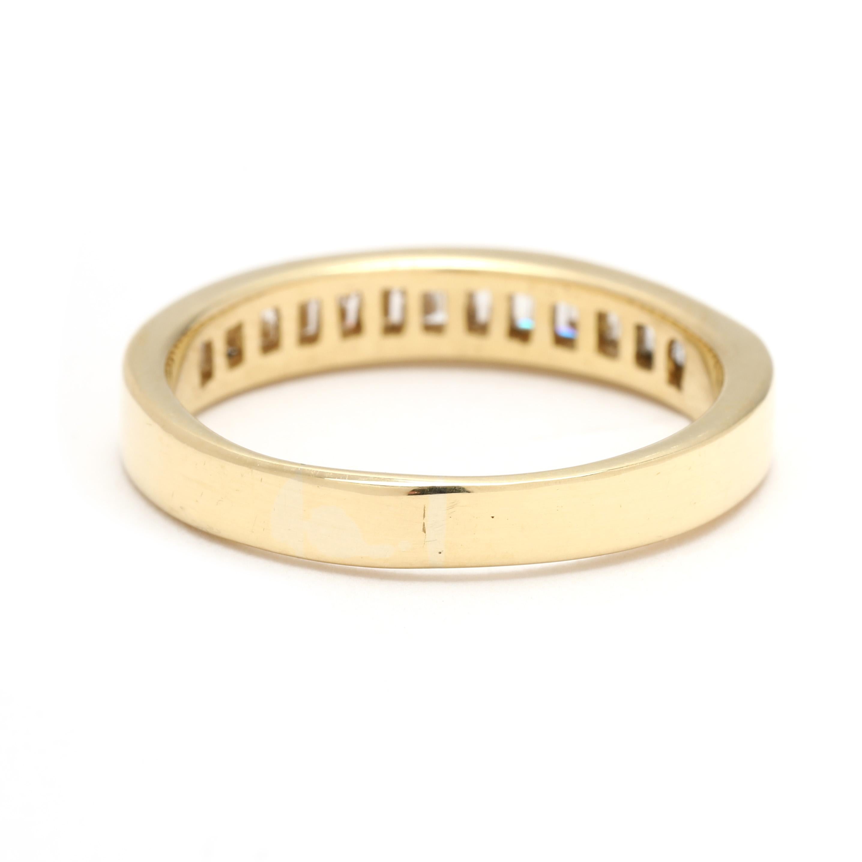 Bague à anneau cannelé baguette en or jaune 18 carats et diamant 0,85 carat, taille de bague 8,25 Bon état - En vente à McLeansville, NC