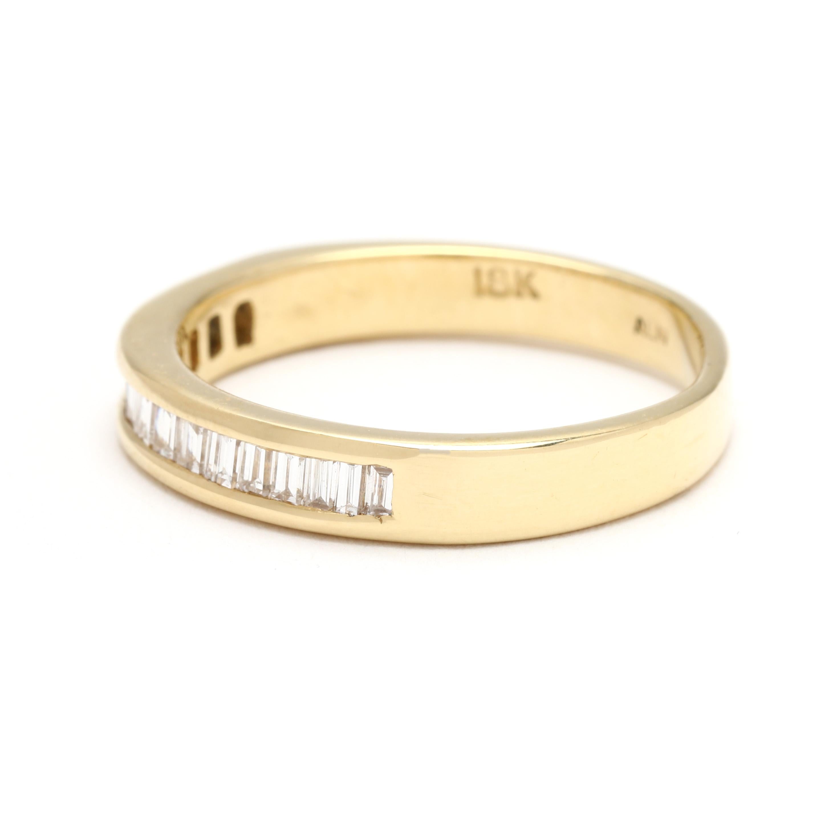 Women's or Men's 0.85ctw Diamond Baguette Channel Band Ring, 18k Yellow Gold, Ring Size 8.25 For Sale
