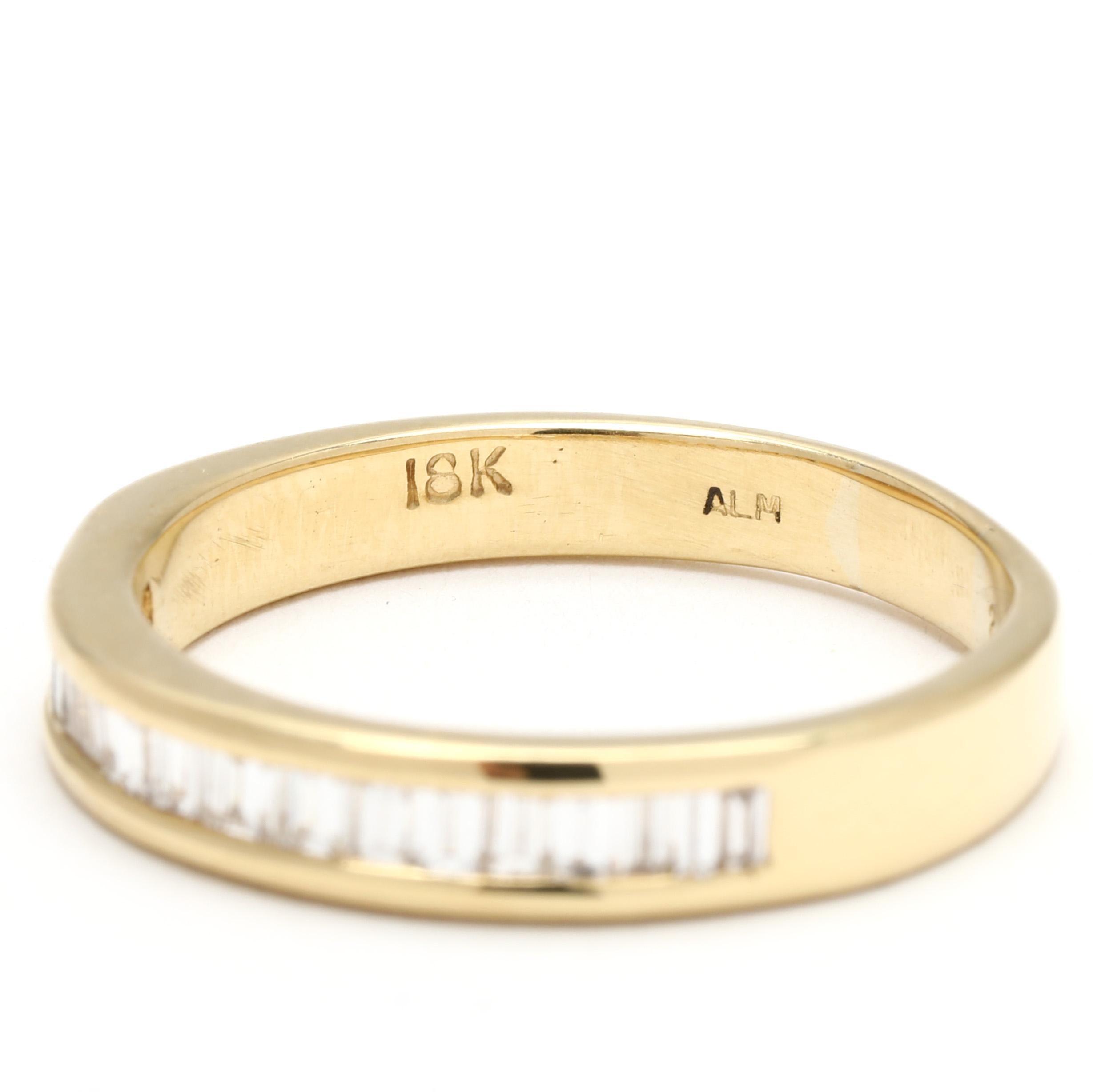 Bague à anneau cannelé baguette en or jaune 18 carats et diamant 0,85 carat, taille de bague 8,25 en vente 1