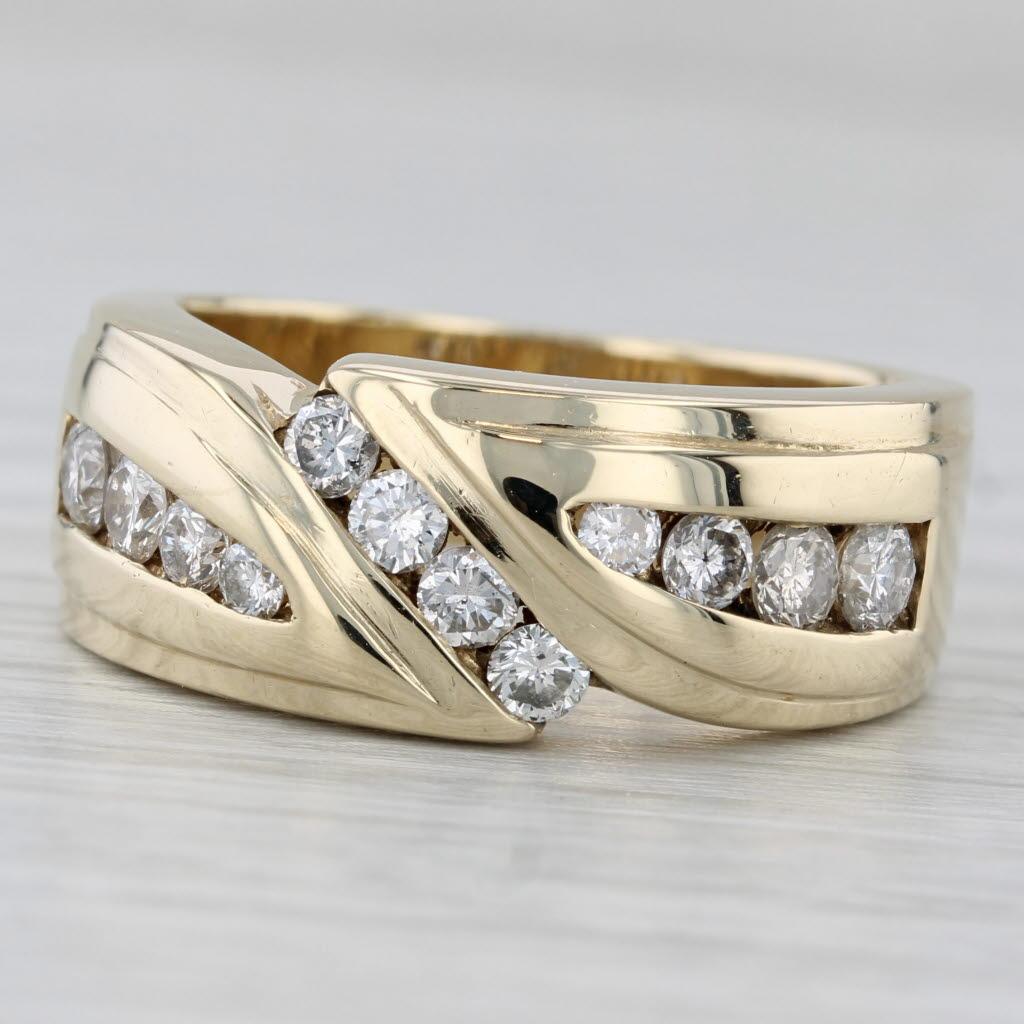 0.85ctw Diamond Men's Wedding Band 14k Yellow Gold Size 9.5 Ring