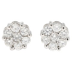 0.85ctw Diamond Stud Earrings, 14k White Gold, Floral Studs