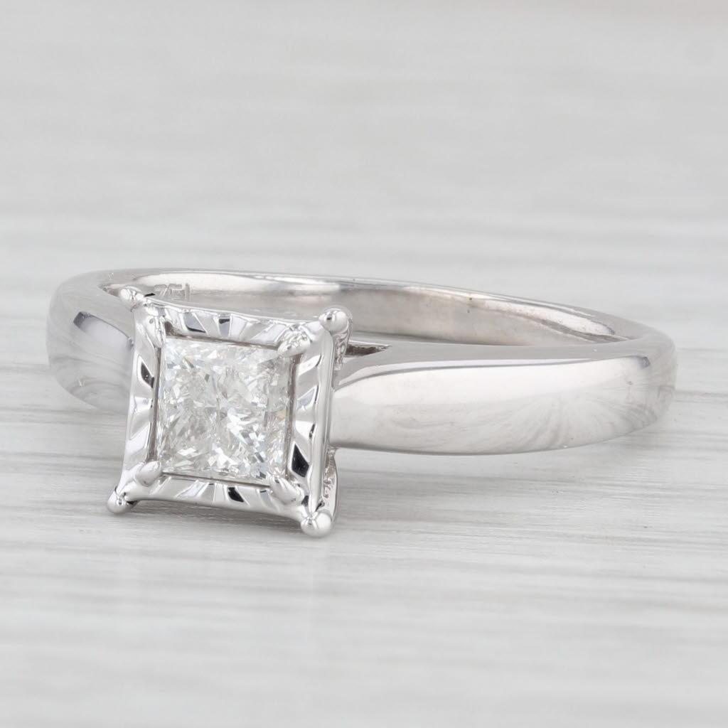 0.85ctw Princess Diamond Engagement Ring 14k White Gold Size 8.5 Cathedral Band 2