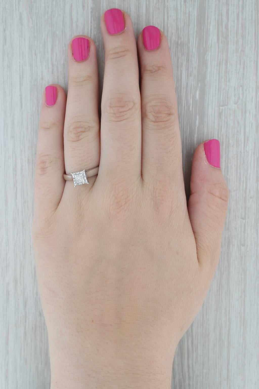 0.85ctw Princess Diamond Engagement Ring 14k White Gold Size 8.5 Cathedral Band 4
