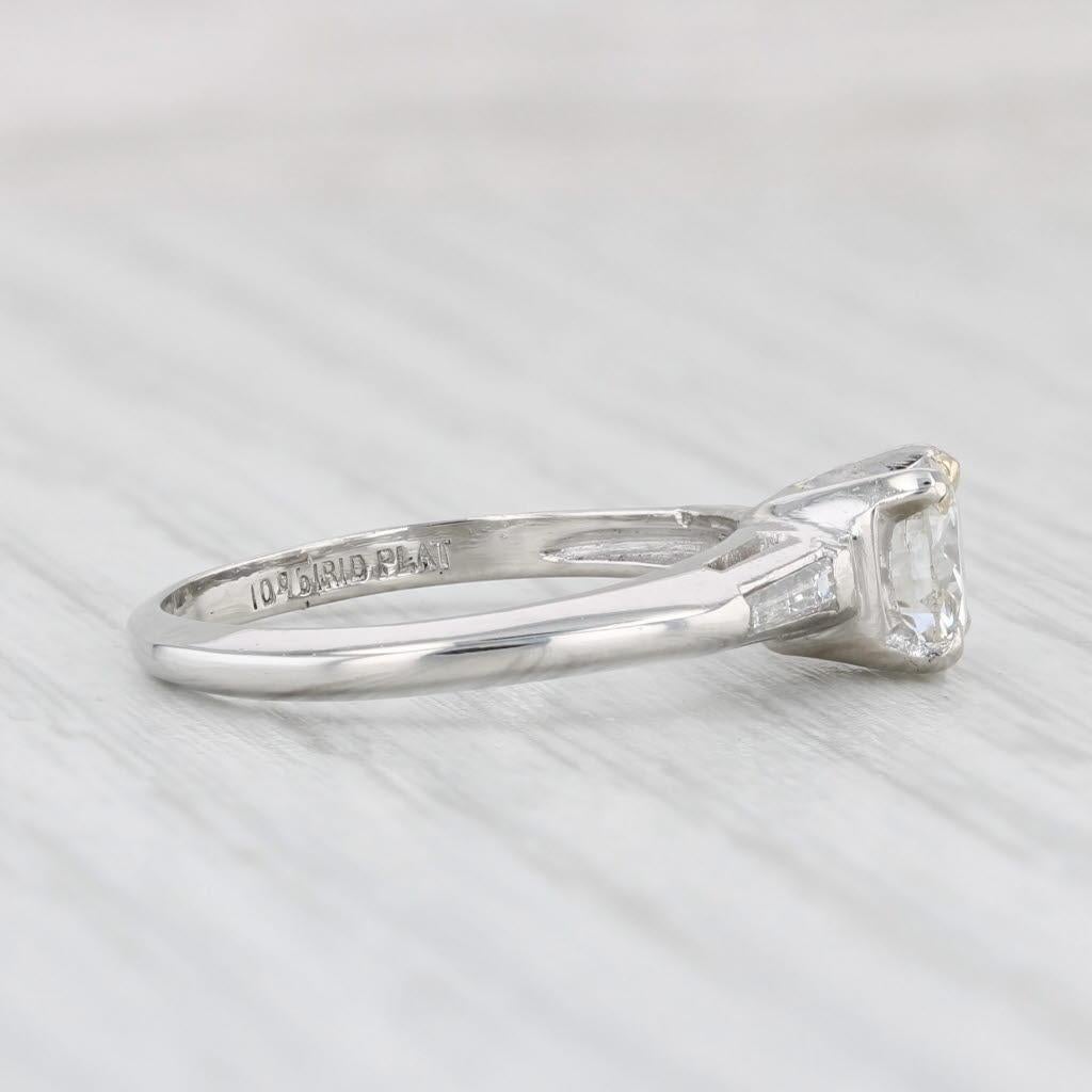 Baguette Cut 0.85ctw Round Diamond Engagement Ring 900 Platinum Size 5.5
