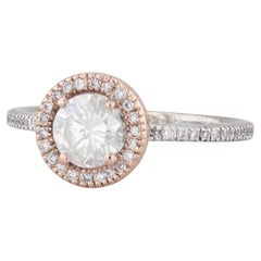 0.85ctw Round Diamond Halo Engagement Ring 18k White Rose Gold Size 6.5