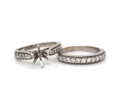 0.85ctw Round Diamond Milgrain Semi Mount Bridal Set in 18K White Gold