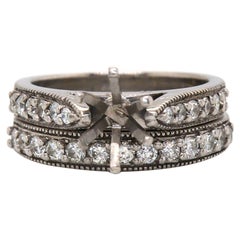 0.85ctw Round Diamond Milgrain Semi Mount Bridal Set in 18K White Gold