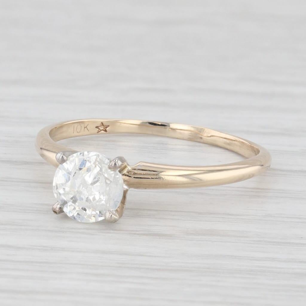 0.85ctw Round Diamond Solitaire Engagement Ring 10k Yellow White Gold Size 8.5 1