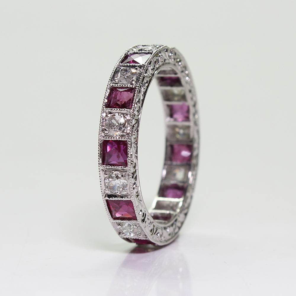 Women's or Men's 0.85ctw Ruby and Diamond Eternity Band For Sale