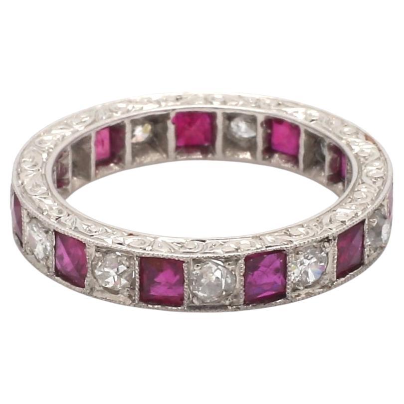 0.85ctw Ruby and Diamond Eternity Band For Sale