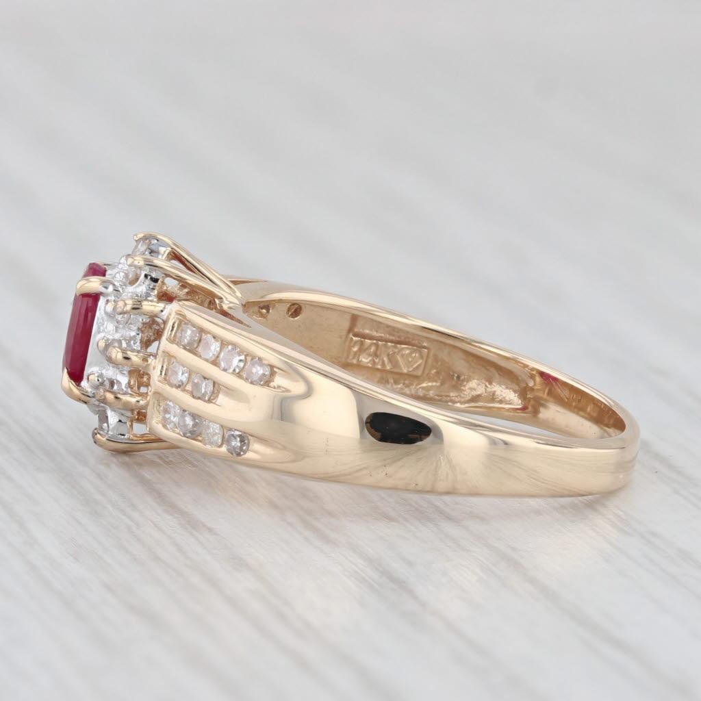 Women's 0.85ctw Ruby Diamond Halo Ring 14k Yellow Gold Size 7.25 Engagement