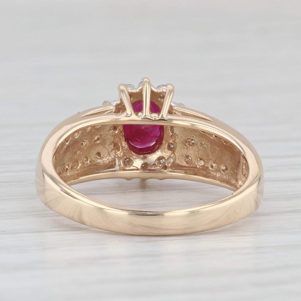 0.85ctw Ruby Diamond Halo Ring 14k Yellow Gold Size 7.25 Engagement 1
