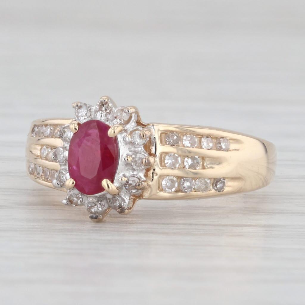 0.85ctw Ruby Diamond Halo Ring 14k Yellow Gold Size 7.25 Engagement 2