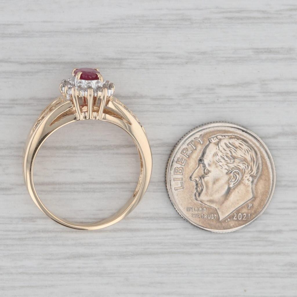 0.85ctw Ruby Diamond Halo Ring 14k Yellow Gold Size 7.25 Engagement 3