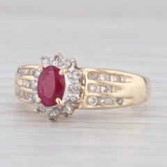 0.85ctw Rubí Diamante Halo Anillo Oro Amarillo 14k Tamaño 7.25 Compromiso
