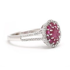 0.85ctw Ruby & Diamond Oval Cluster Ring, 14k White Gold, Ring Size 6