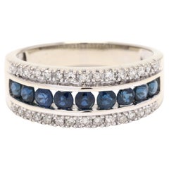 0.85ctw Sapphire and Diamond Band Ring, 14k White Gold, Ring Size 7.25