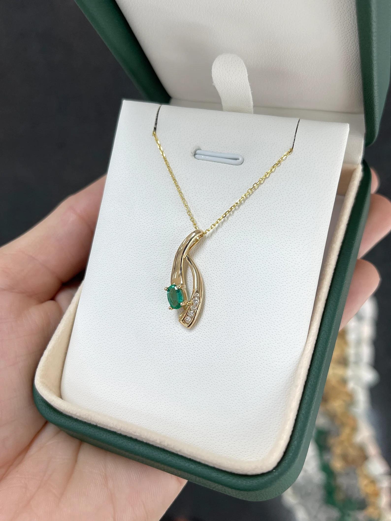 0.85tcw Dancing Natural Emerald-Oval Cut & Diamond Accent Pendant Gold 14K In New Condition For Sale In Jupiter, FL