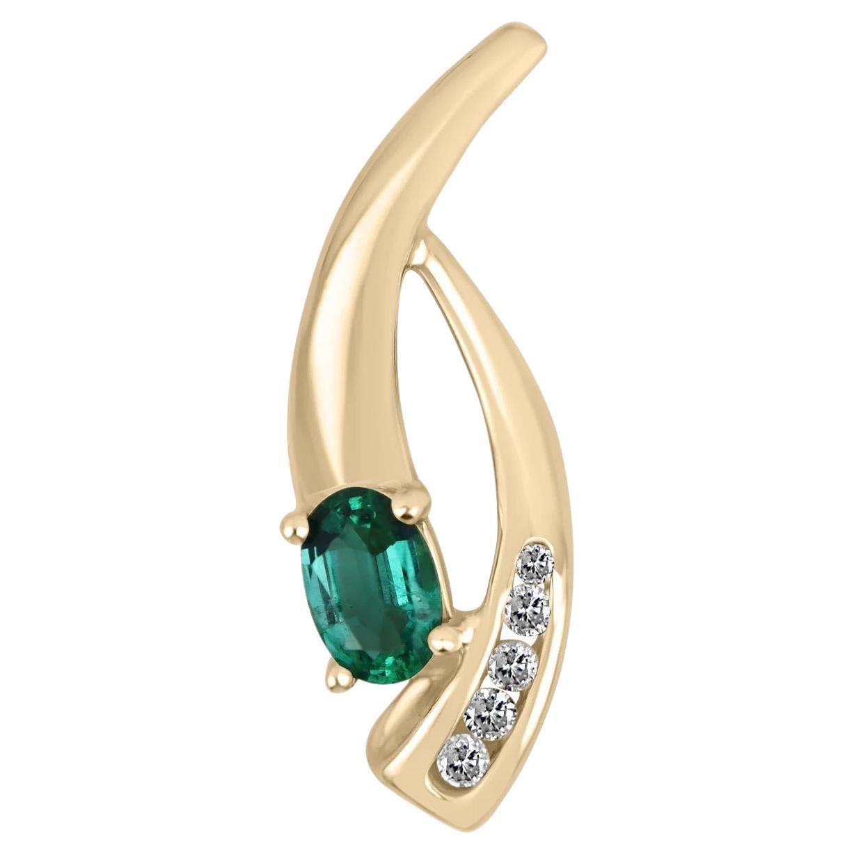 0.85tcw Dancing Natural Emerald-Oval Cut & Diamond Accent Pendant Gold 14K For Sale