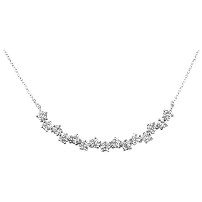 0.86 Carat Curved Up and Down Natural Diamond Bar Necklace in 14W Gold ref2099 For Sale