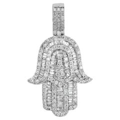 Collier pendentif Hamsa en or blanc 14 carats et diamants de 0,86 carat 