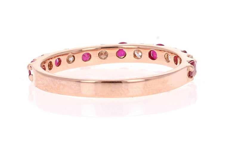 0.86 Carat Diamond Ruby Rose Gold Band For Sale at 1stDibs
