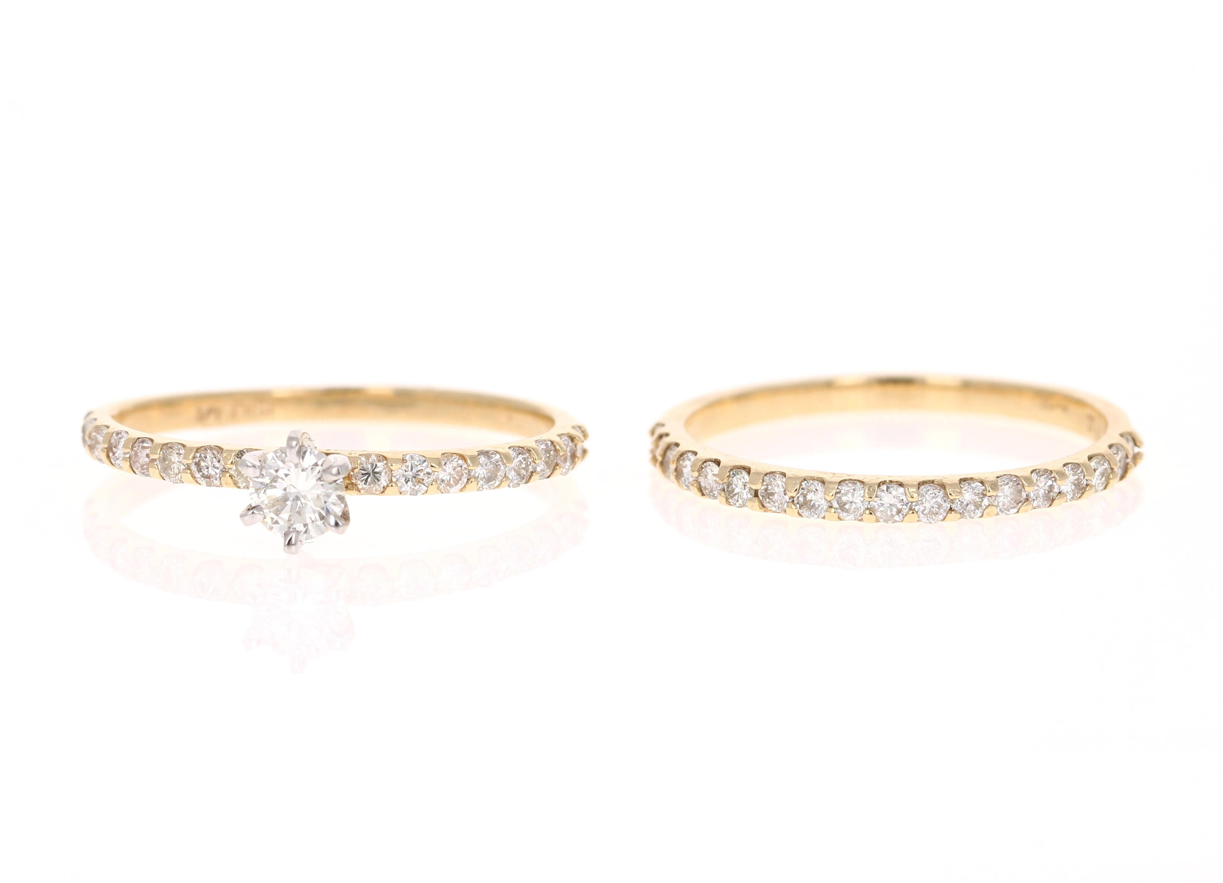 Contemporain Parure de mariage en or jaune 0.86 carat diamant en vente