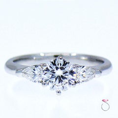 0.86 Carat E, VS1 Round Diamond Engagement Ring, Three-Stone Diamond Ring GIA
