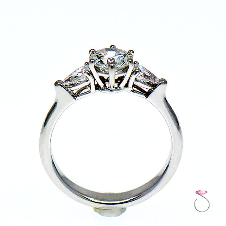 Modern 0.86 Carat E, VS1 Round Diamond Engagement Ring, Three-Stone Diamond Ring GIA For Sale