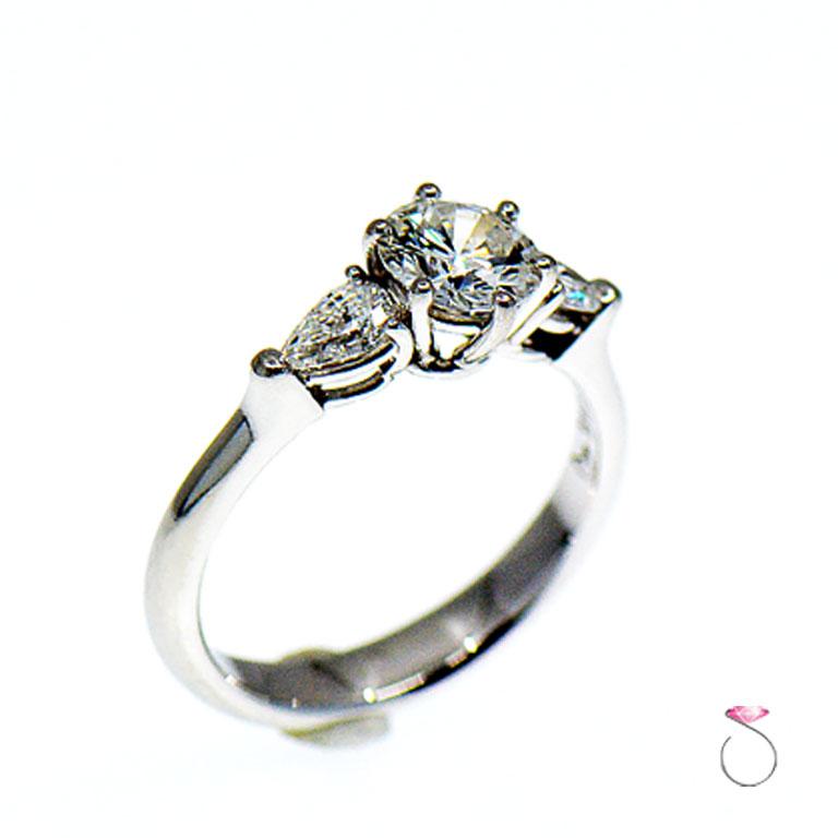 Round Cut 0.86 Carat E, VS1 Round Diamond Engagement Ring, Three-Stone Diamond Ring GIA For Sale