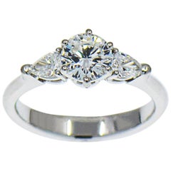 0.86 Carat E, VS1 Round Diamond Engagement Ring, Three-Stone Diamond Ring GIA