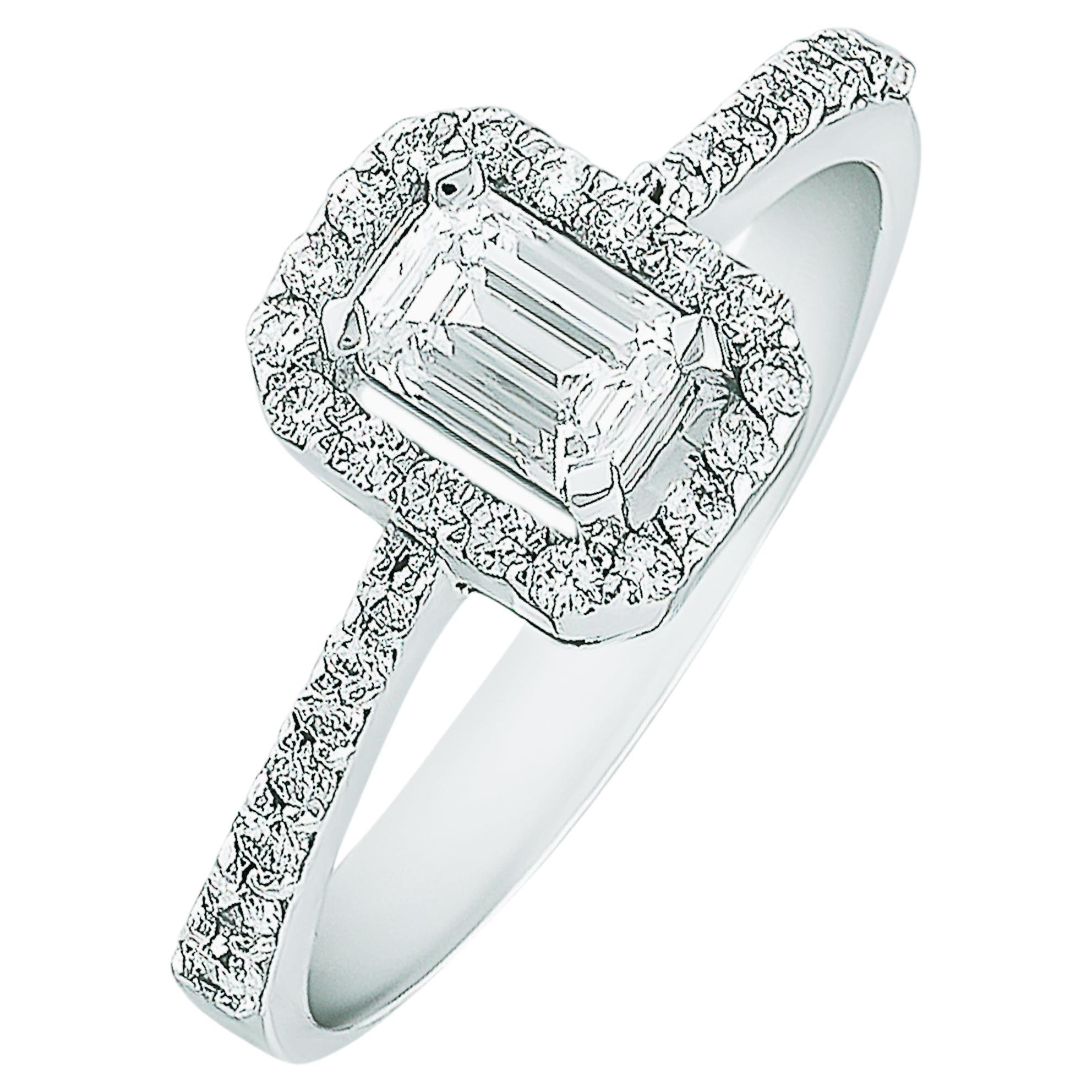 For Sale:  0.86 Carat Emerald Cut Diamond Engagement Ring 18K White Gold HRD Certified Ring