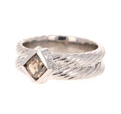 0.86 Carat Natural Champagne Diamond 14 Karat White Gold Band