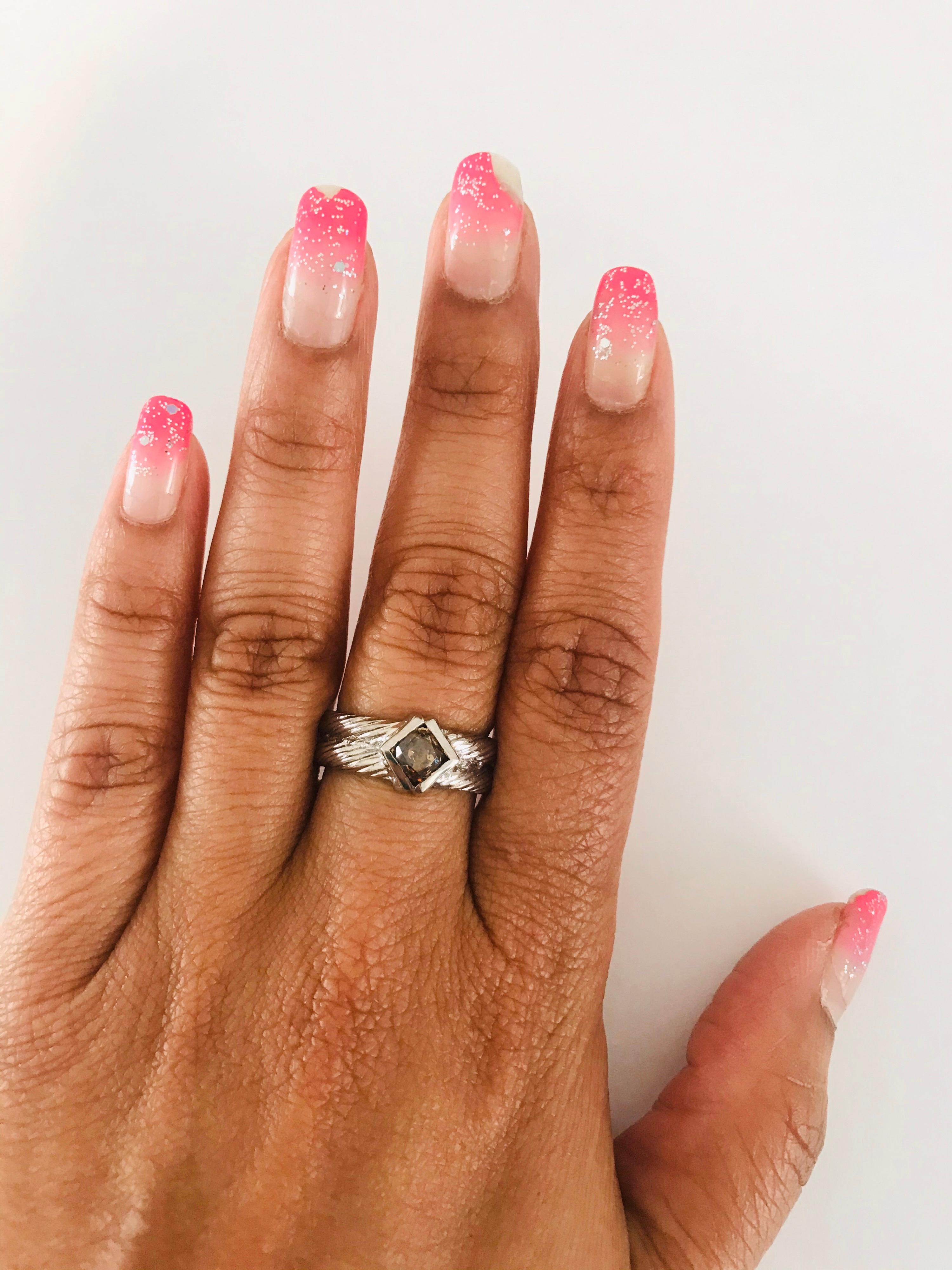 0.86 Carat Natural Champagne Diamond 14 Karat White Gold Band For Sale 1