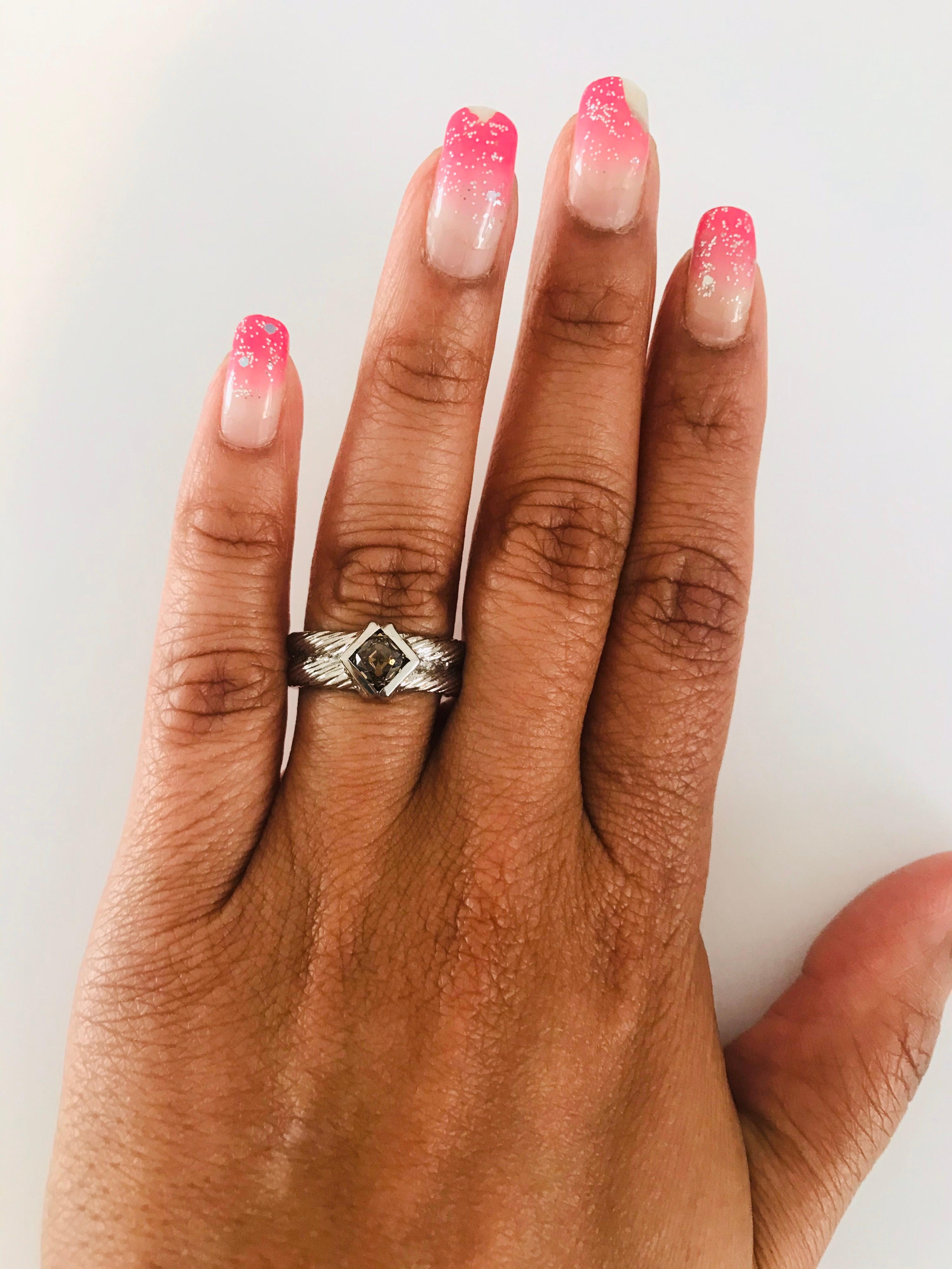 0.86 Carat Natural Champagne Diamond 14 Karat White Gold Band For Sale 2
