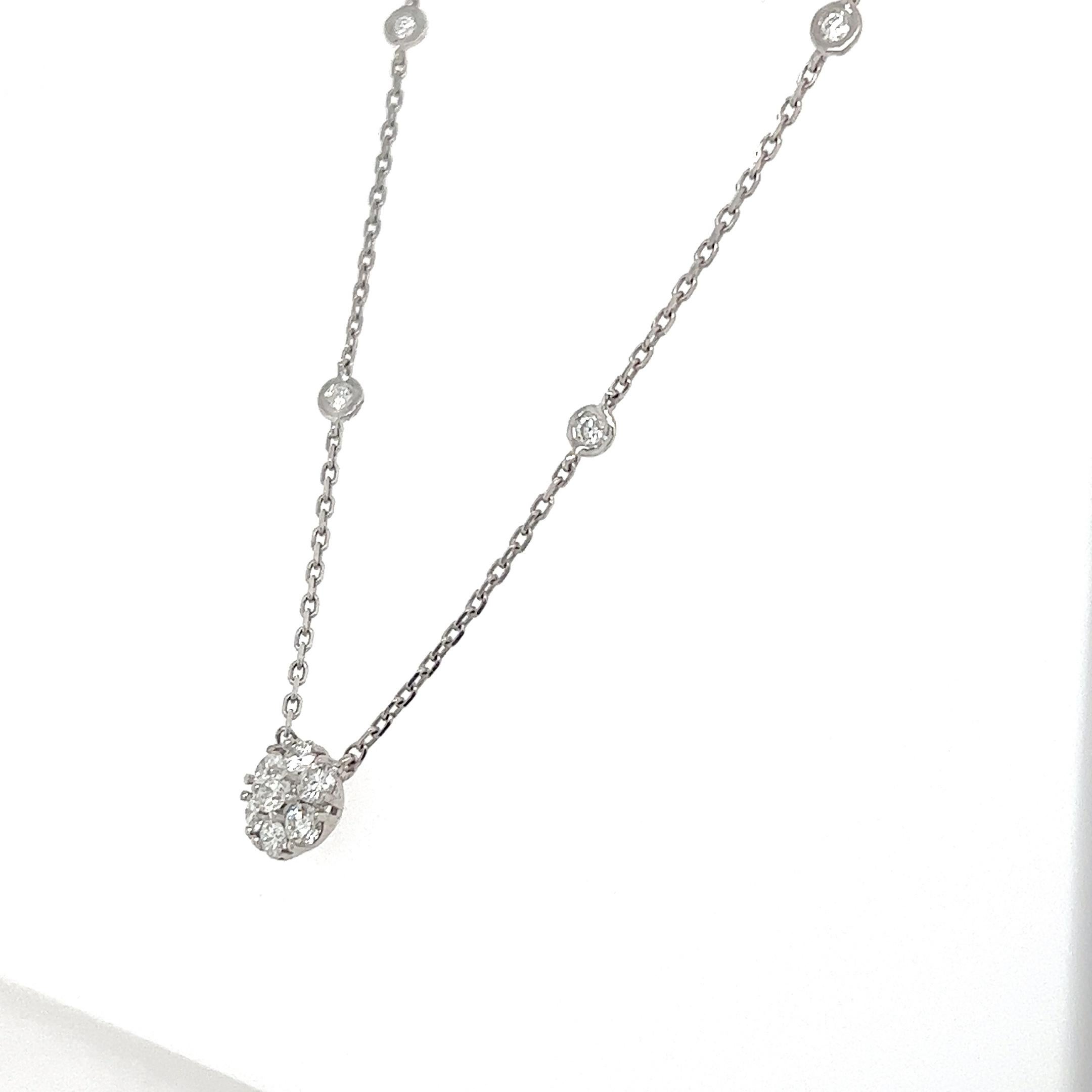 Contemporary 0.86 Carat Natural Diamond White Gold Floret Chain Necklace  For Sale