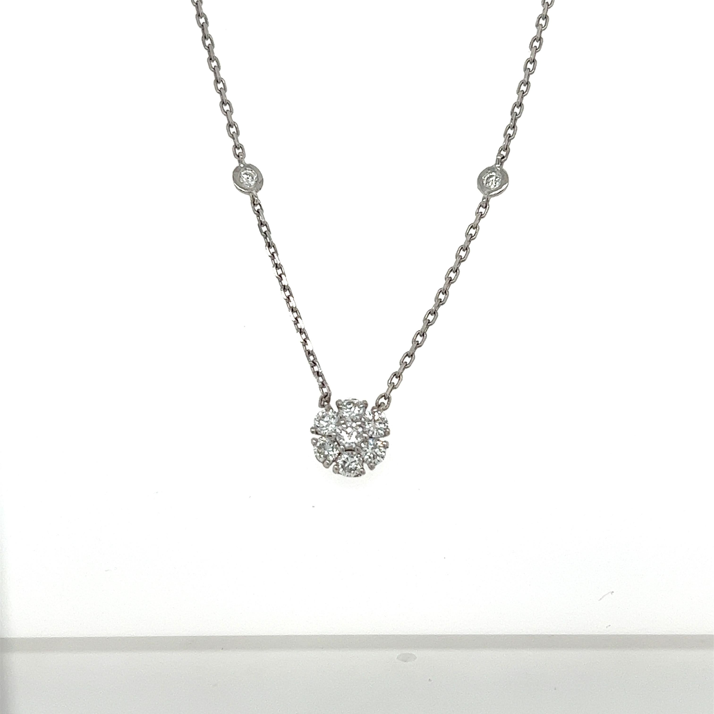 0.86 Carat Natural Diamond White Gold Floret Chain Necklace  In New Condition For Sale In Los Angeles, CA