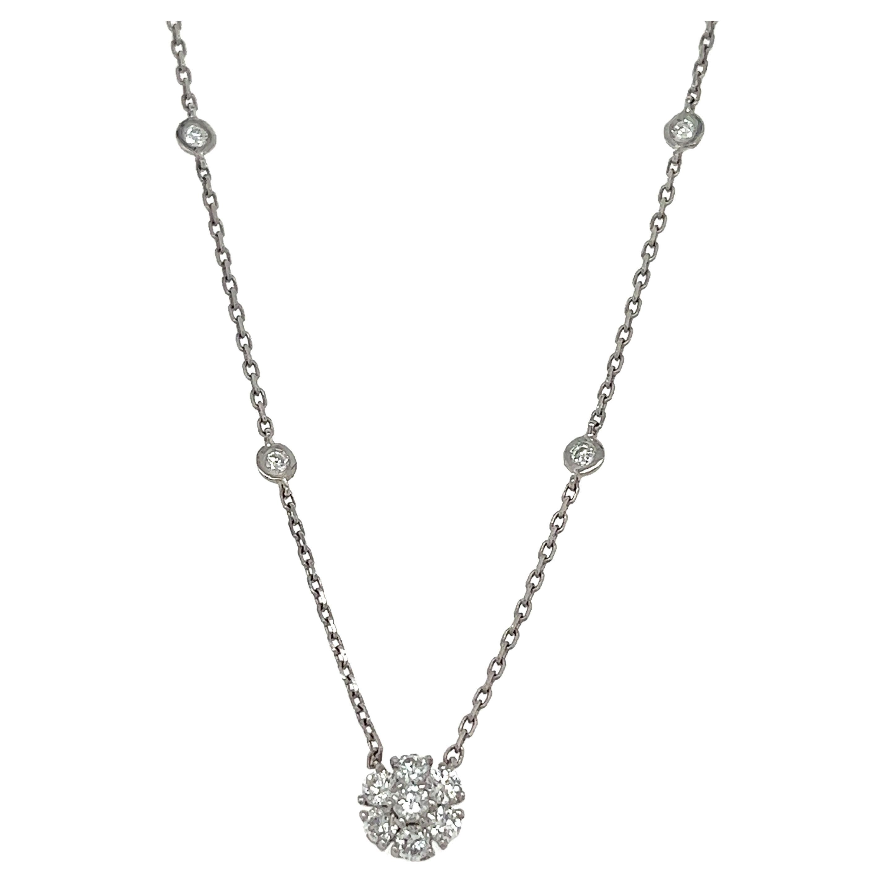 0.86 Carat Natural Diamond White Gold Floret Chain Necklace  For Sale