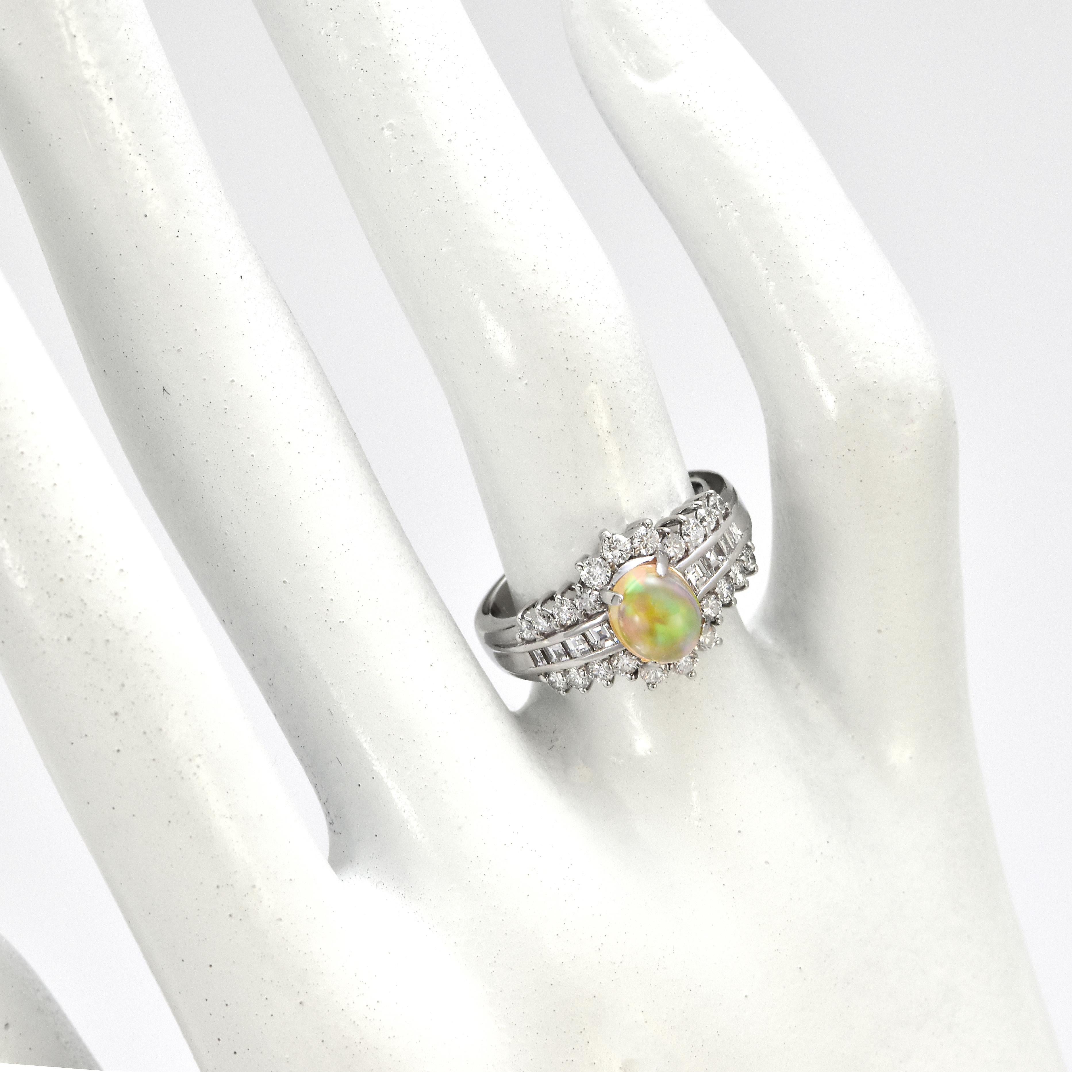 0.86 Carat Natural Mexican Fire Opal and Diamond Ring Made in Platinum For Sale 4