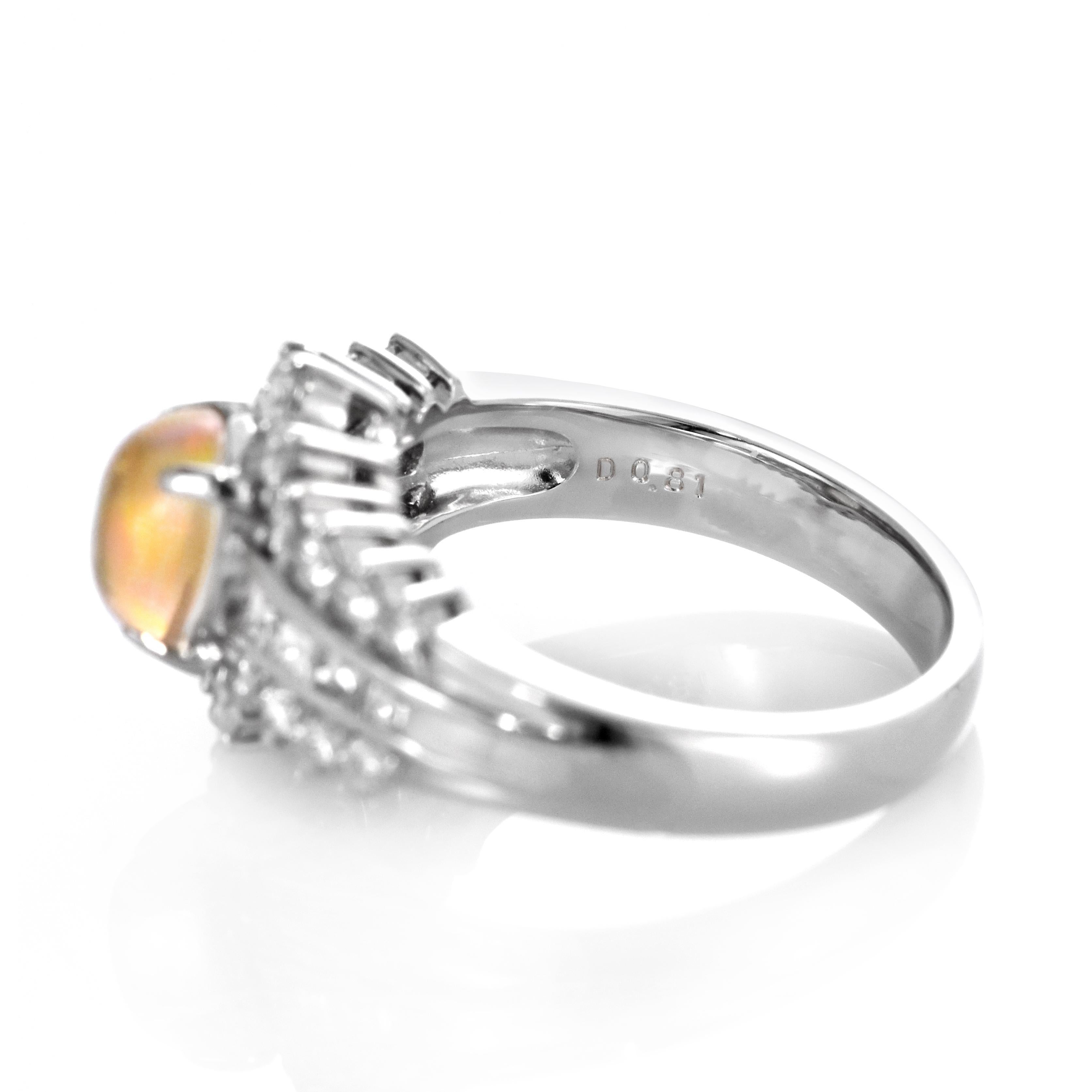 0.86 Carat Natural Mexican Fire Opal and Diamond Ring Made in Platinum For Sale 5