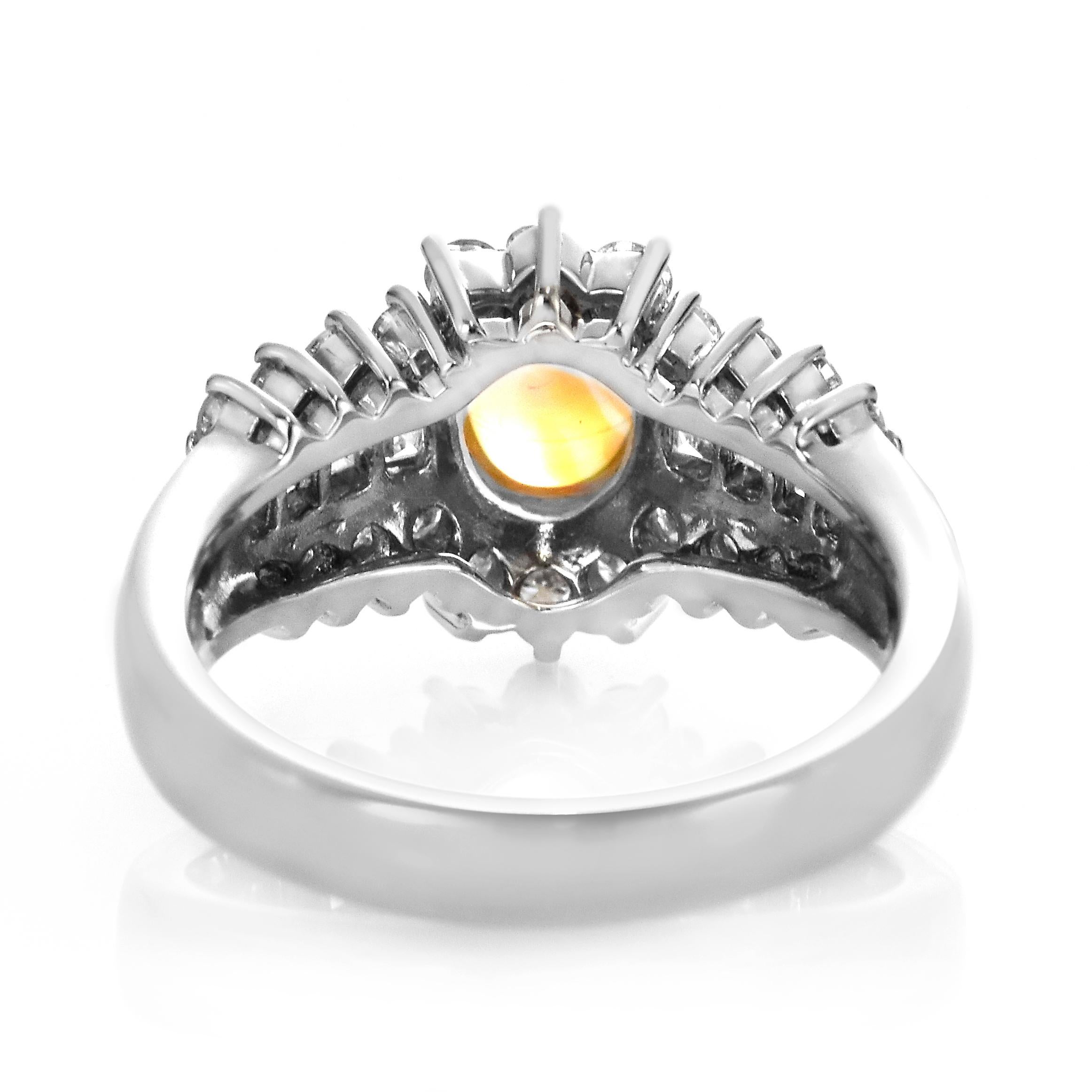 0.86 Carat Natural Mexican Fire Opal and Diamond Ring Made in Platinum For Sale 2